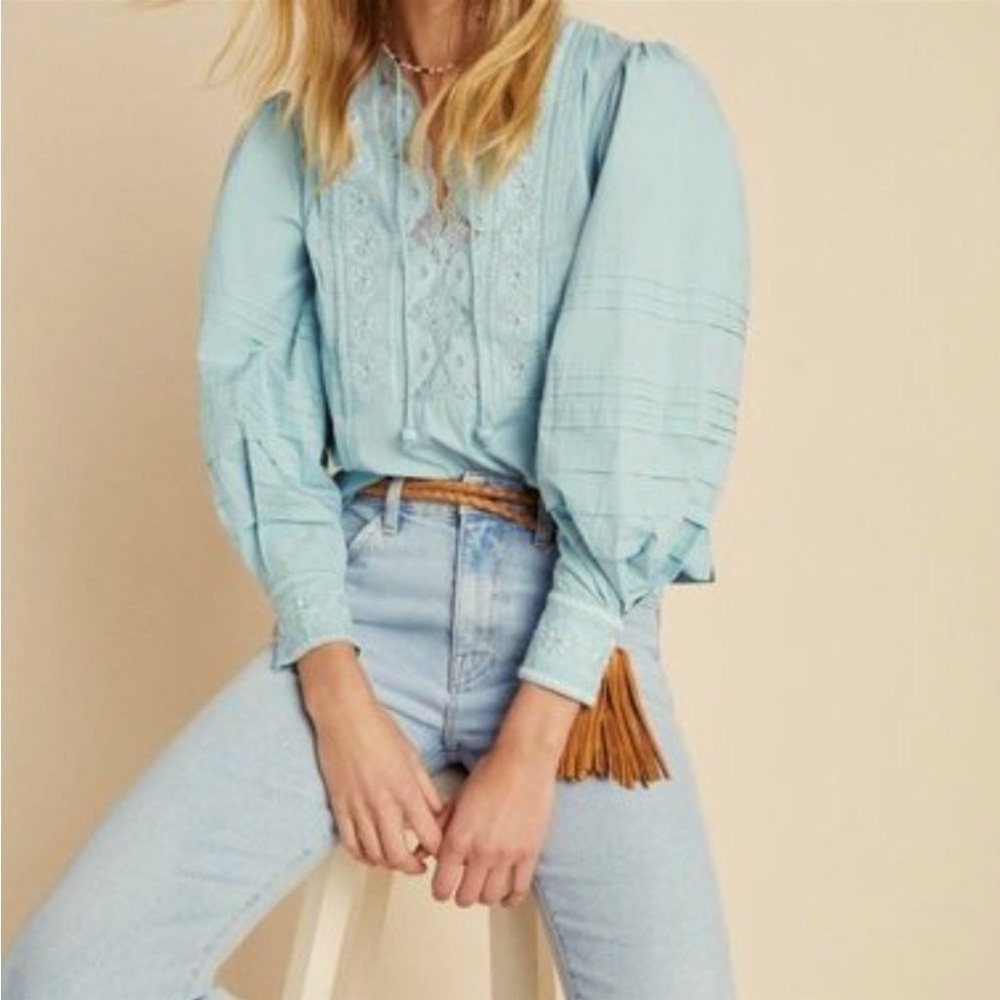 Anthropologie Delilah Embroidered Peasant Blouse Ladies 4